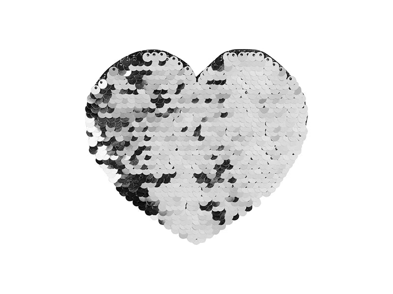 Sublimation Flip Sequins Adhesive Black Base (Heart, Silver W/ White)