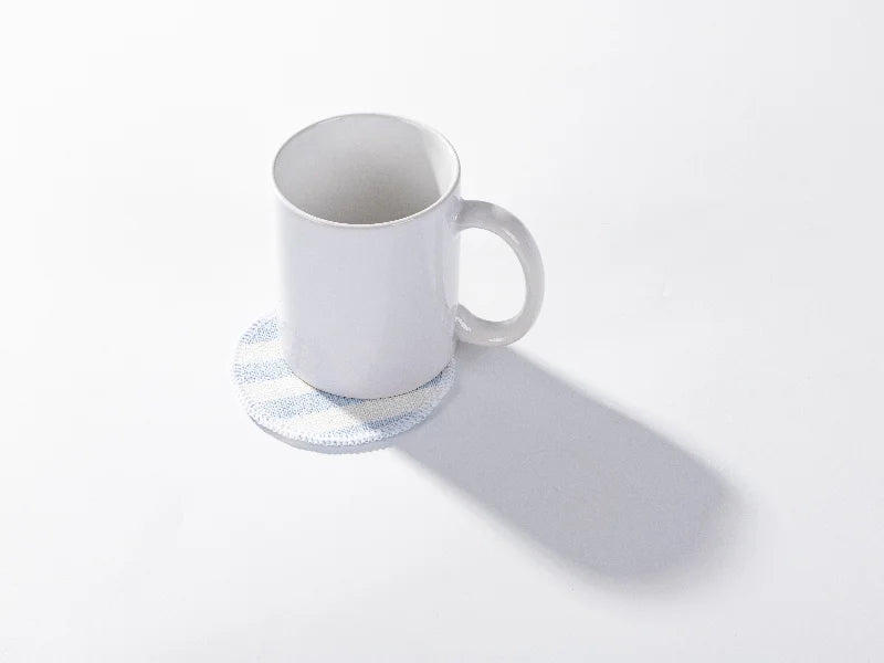 Sublimation Blanks Linen Round Mug Coaster(10*10cm, Beige and Light Blue Stripe)