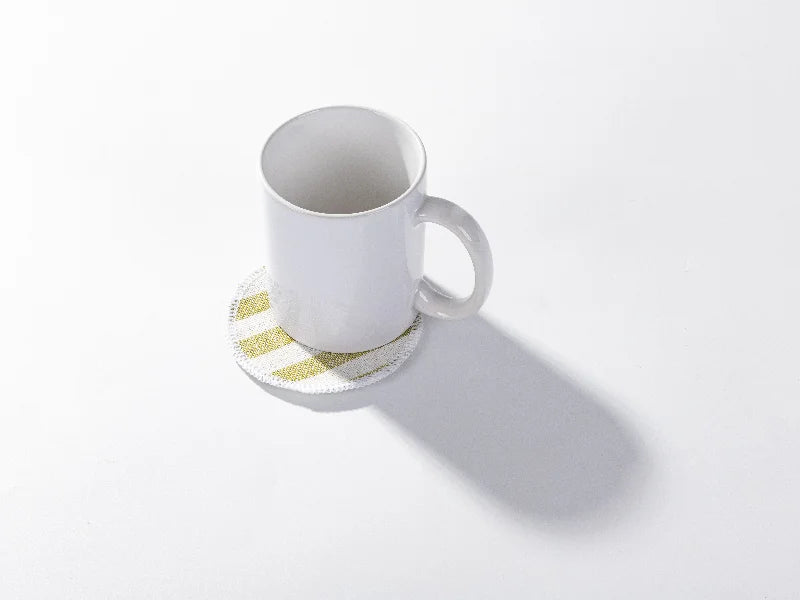 Sublimation Blanks Linen Round Mug Coaster(10*10cm, Beige and Light Green Stripe)