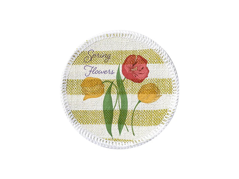 Sublimation Blanks Linen Round Mug Coaster(10*10cm, Beige and Light Green Stripe)