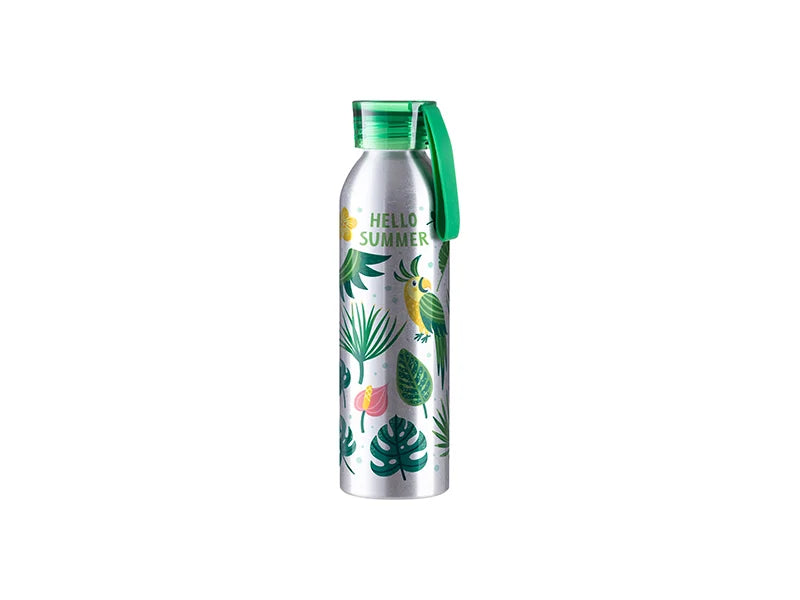 Sublimation Blanks 22oz/650ml Portable Sports Slim Aluminum bottle With Green Cap(Silver)