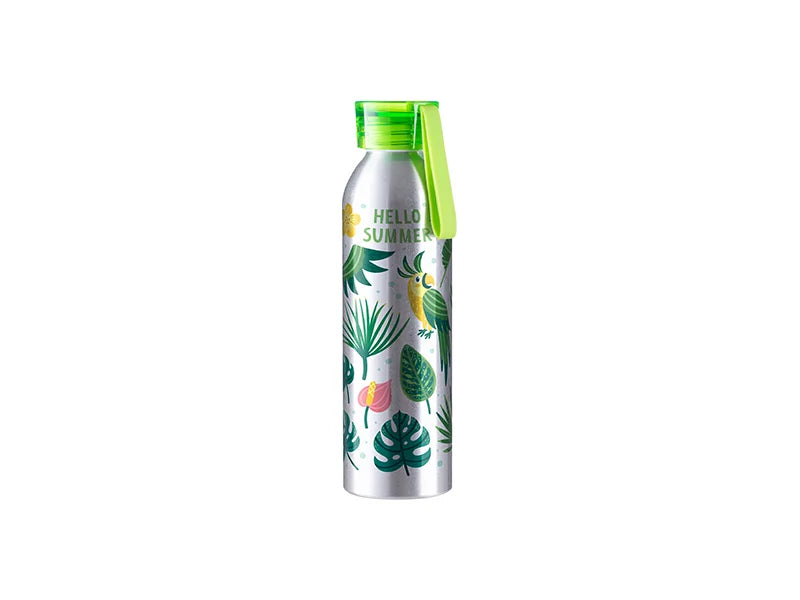 Sublimation Blanks 22oz/650ml Portable Sports Slim Aluminum bottle With Light Green Cap(Silver)