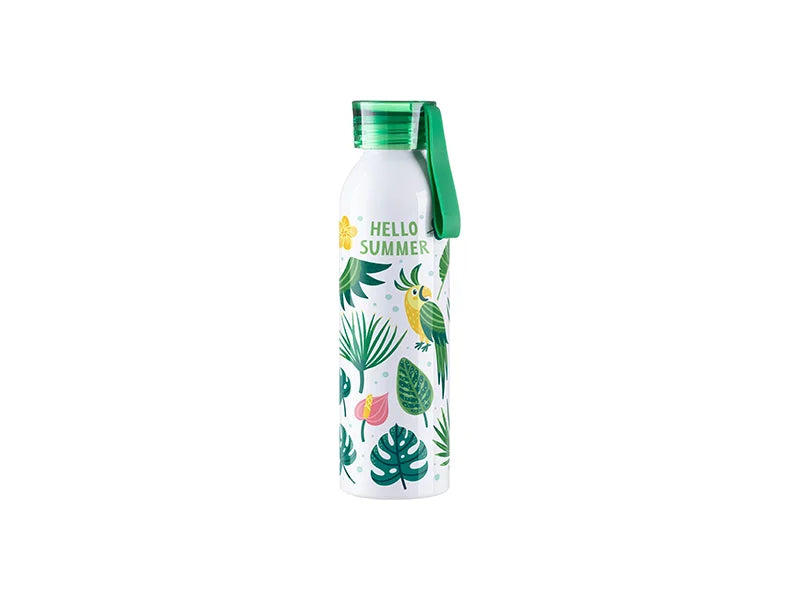 Sublimation Blanks 22oz/650ml Portable Sports Slim Aluminum Bottle With Green Cap(White)