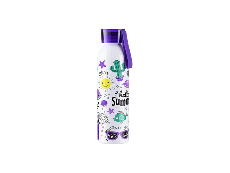 Sublimation Blanks 22oz/650ml Portable Sports Slim Aluminum Bottle With Purple Cap(White)