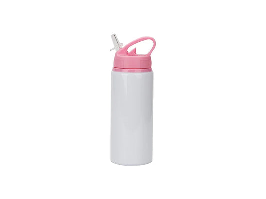 Sublimation Blanks 20oz/600ml White Aluminium Bottle w/ Pink Straw Lid