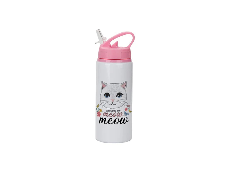 Sublimation Blanks 20oz/600ml White Aluminium Bottle w/ Pink Straw Lid