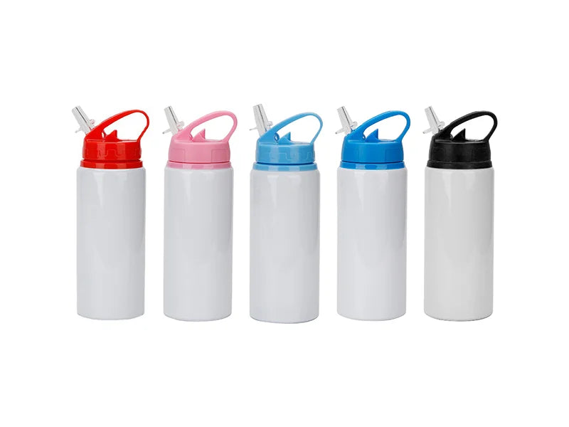Sublimation Blanks 20oz/600ml White Aluminium Bottle w/ Blue Straw Lid