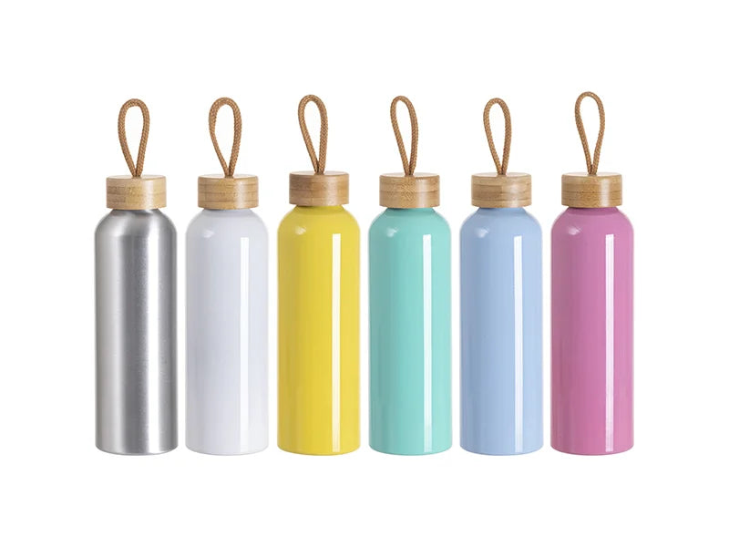 Sublimation Blanks 20oz/600ml Aluminum Water Bottle w/ Bamboo Lid (Dark Pink)