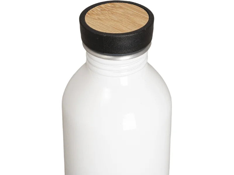 18oz/550ml Sublimation Blanks Aluminum Bottle with Black Bamboo Lid (White)