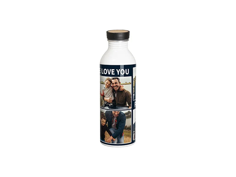 18oz/550ml Sublimation Blanks Aluminum Bottle with Black Bamboo Lid (White)