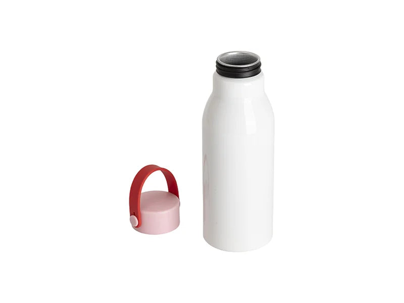 20oz/650ml Sublimation Aluminum Bottle w/ Carry Handle Lid (Pink Lid & Red Handle)