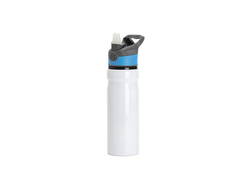 Sublimation 25oz/750ml Aluminium Water Bottle with Blue&Gray Cap (White)