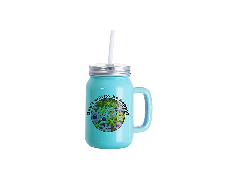 Sublimation Blanks 12oz/350ml Full Color Mason Jar W/ Handle(Lake Blue)