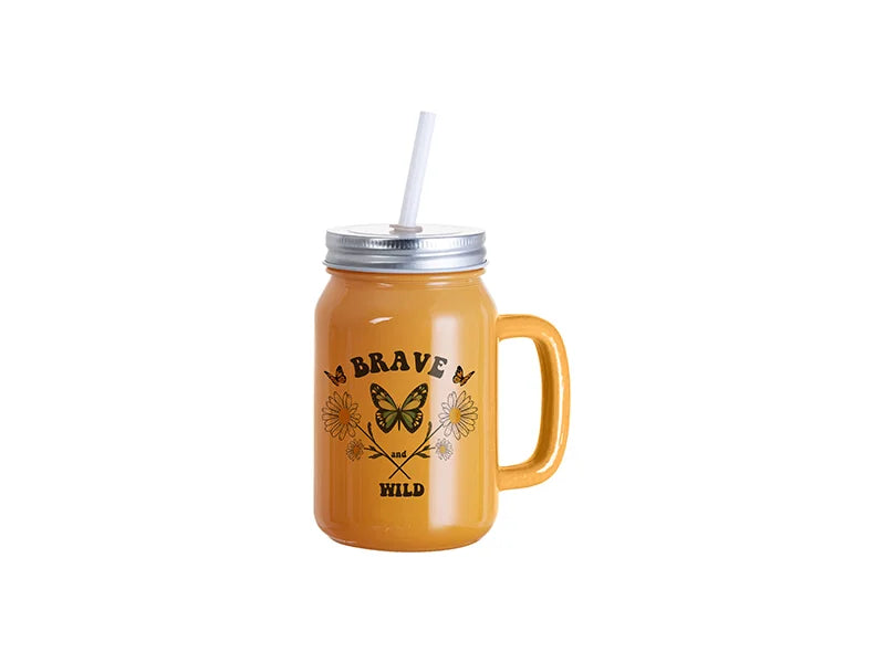 Sublimation Blanks 12oz/350ml Full Color Mason Jar W/ Handle(Orange)