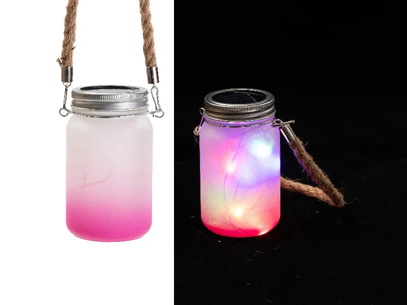 15oz/450ml Sublimation Blanks Mason Jar w/ Lantern Lid and Metal Handle (Frosted, Gradient Rose Red)