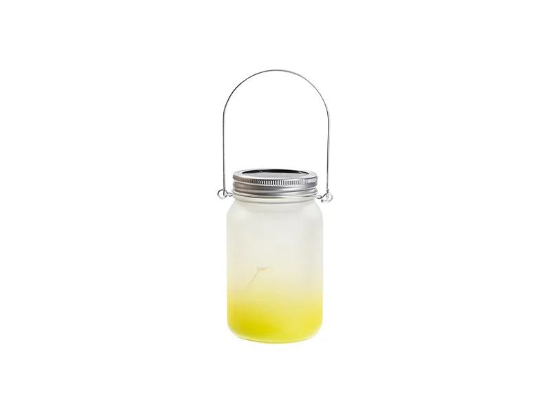 15oz/450ml Sublimation Blanks Mason Jar w/ Lantern Lid and Metal Handle (Frosted, Gradient Lemon Yellow)