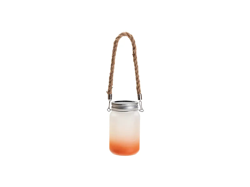 15oz/450ml Sublimation Blanks Mason Jar w/ Lantern Lid and Hemp Rope Handle (Frosted, Gradient Orange)