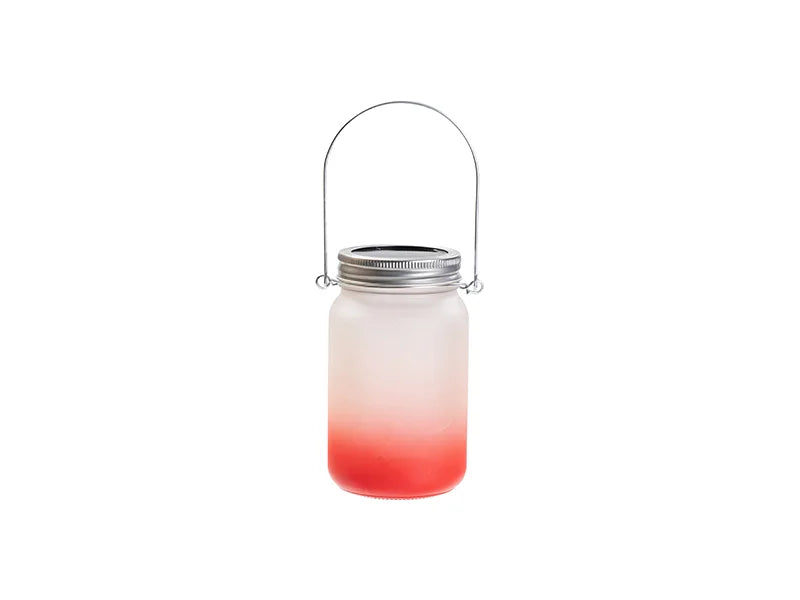 15oz/450ml Sublimation Blanks Mason Jar w/ Lantern Lid and Metal Handle (Frosted, Gradient Red)