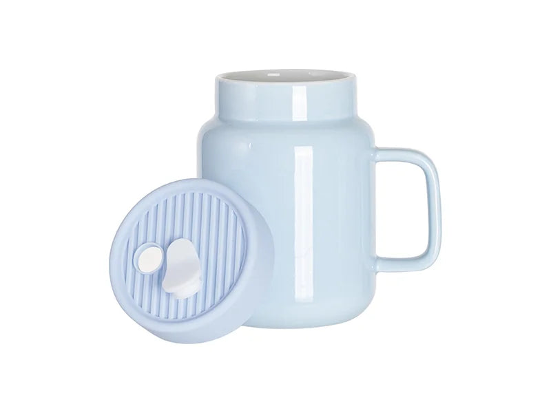Sublimation Blanks 16oz/500ml Ceramic Mason Jar with Silicon Lid (Light Blue)