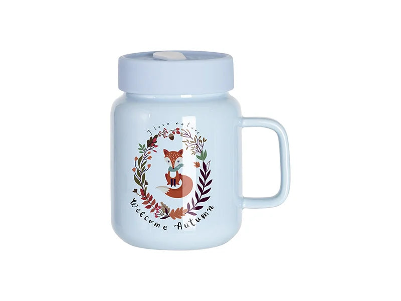 Sublimation Blanks 16oz/500ml Ceramic Mason Jar with Silicon Lid (Light Blue)