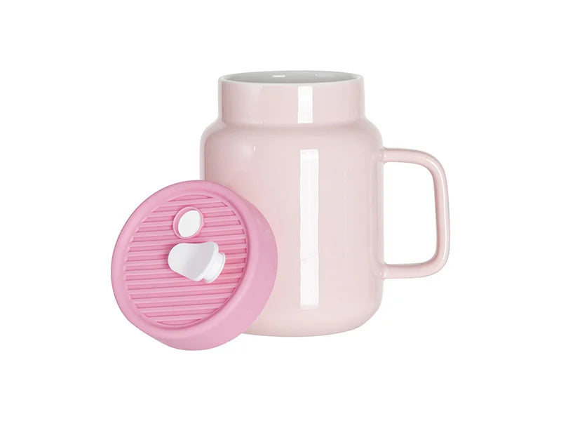 Sublimation Blanks 16oz/500ml Ceramic Mason Jar with Silicon Lid (Pink)
