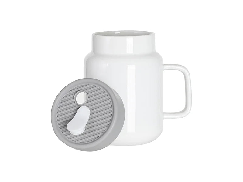 Sublimation Blanks 16oz/500ml Ceramic Mason Jar with Gray Silicon Lid (White)