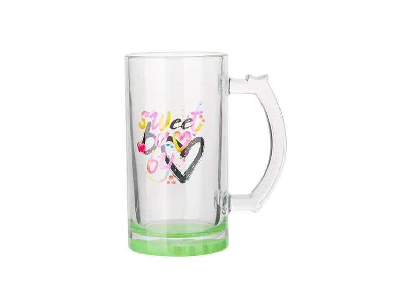 16oz Sublimation Clear Glass Beer Mug (Green Bottom)