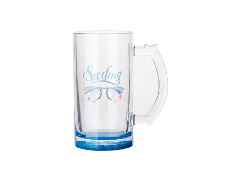 16oz Sublimation Clear Glass Beer Mug (Light Blue Bottom)