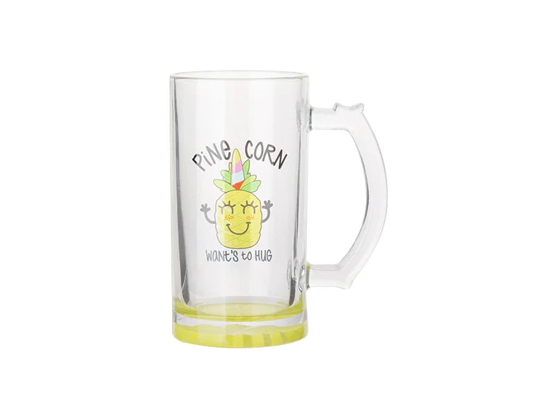 16oz Sublimation Clear Glass Beer Mug (Lemon Yellow Bottom)