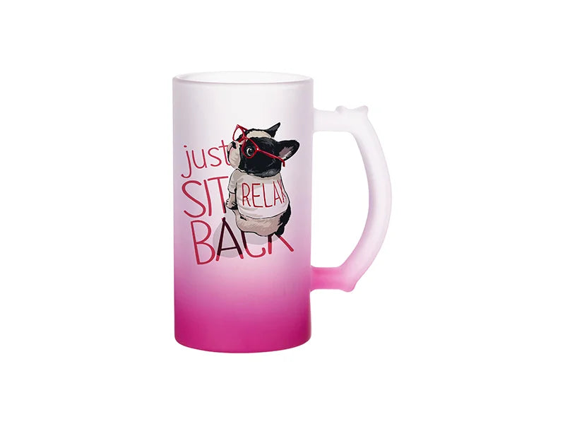 16oz Sublimation Glass Beer Mug Gradient Purple Red