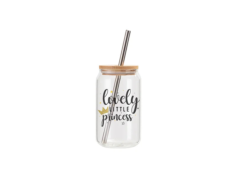 Sublimation Blanks 13oz/400ml Clear Can Glass Mug with bamboo lid & ss straw