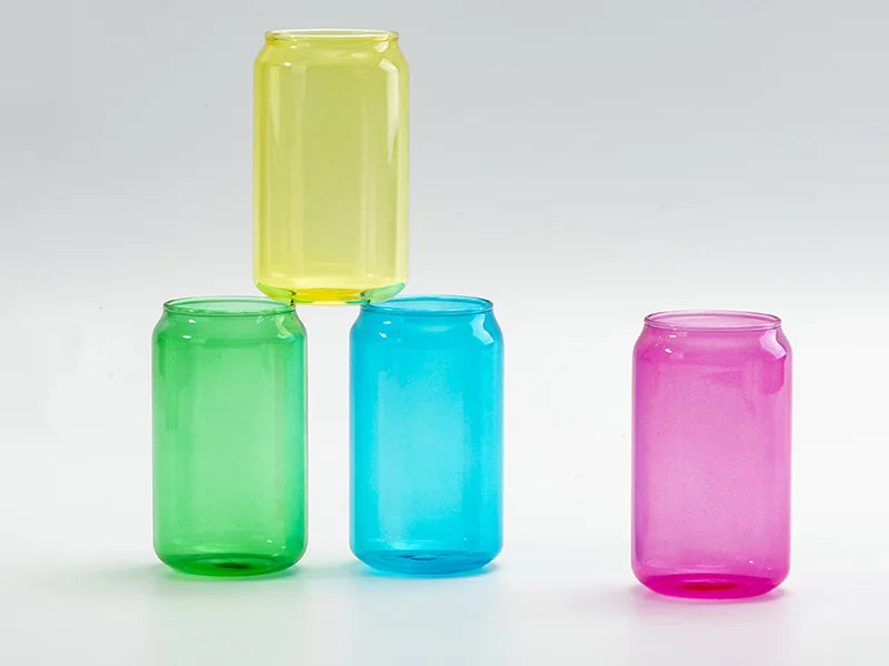 Sublimation Blanks 13oz/400ml Full Color Can Glass Mug with Straw (Yellow)