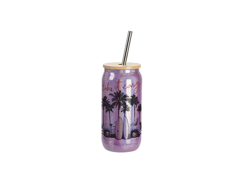 Sublimation Blanks 18oz/550ml Clear Sparkling Rainbow Glass Can
