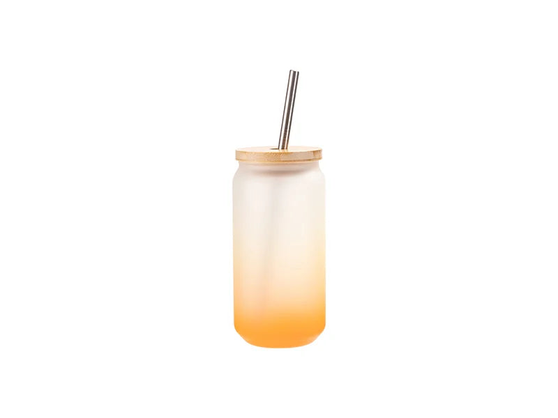 18oz/550ml Sublimation Blanks Glass Can Tumbler Gradient Orange with Bamboo Lid