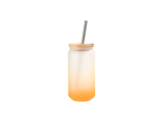 18oz/550ml Sublimation Blanks Glass Can Tumbler Gradient Orange with Bamboo Lid