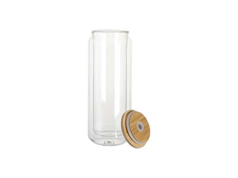 Sublimation Blanks 15oz/450ml Clear Can Glass Mug with bamboo lid