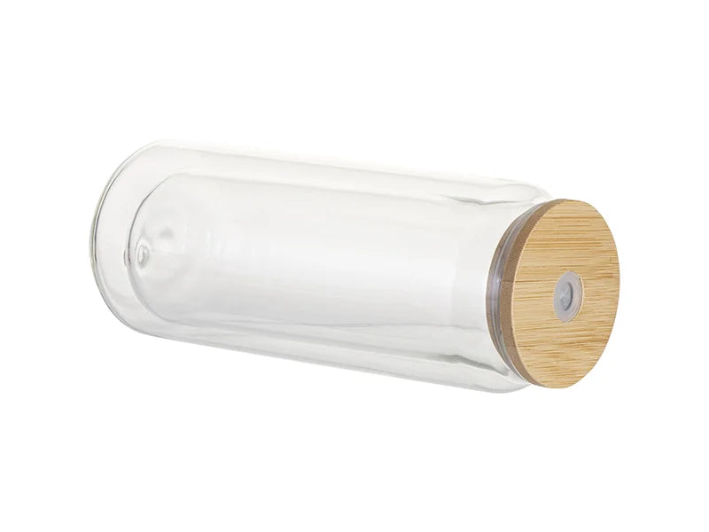 Sublimation Blanks 15oz/450ml Clear Can Glass Mug with bamboo lid