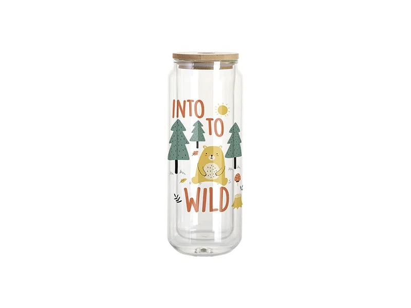 Sublimation Blanks 15oz/450ml Clear Can Glass Mug with bamboo lid