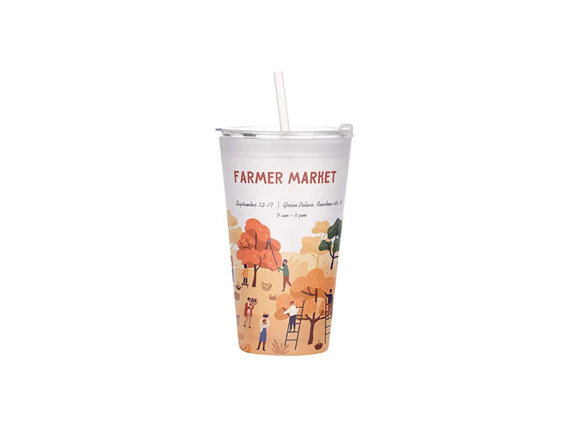 Sublimation 15oz/450ml Glass Tumbler w/ Lid & Straw (Frosted)
