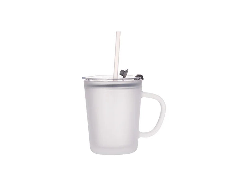 Sublimation 13oz/400ml Glass Mug w/ Lid & Straw (Frosted)
