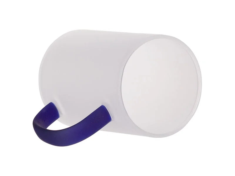 Sublimation 12oz/360ml Glass Mug w/ Dark Blue Handle(Frosted)