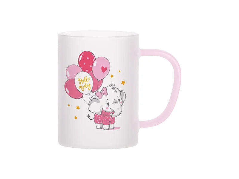 Sublimation 12oz/360ml Glass Mug w/ Pink Handle(Frosted)