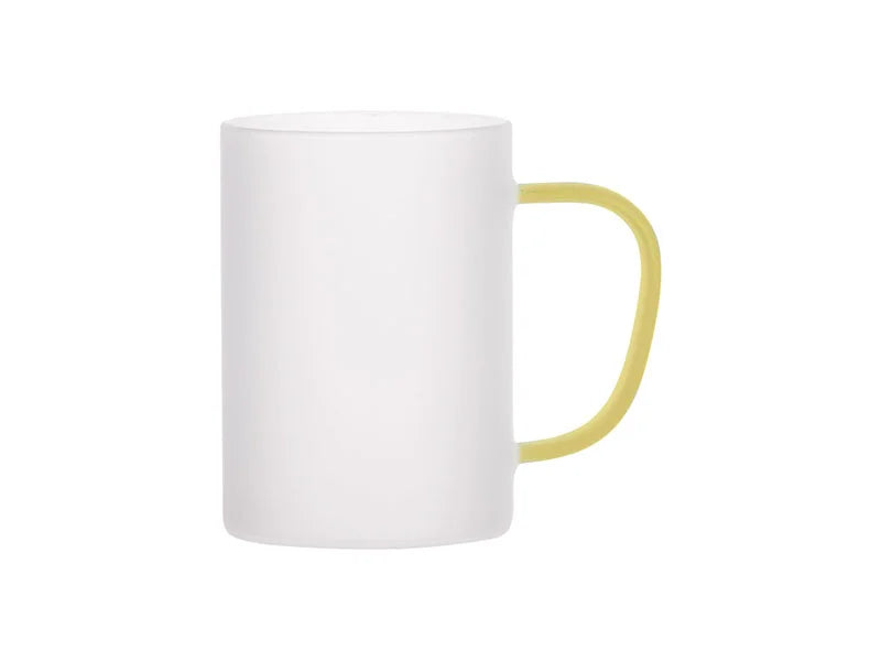 Sublimation 12oz/360ml Glass Mug w/ Yellow Handle(Frosted)