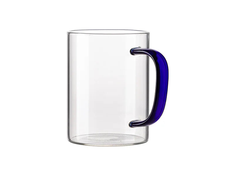 15oz/450ml Glass Mug w/ Dark Blue Handle(Clear)