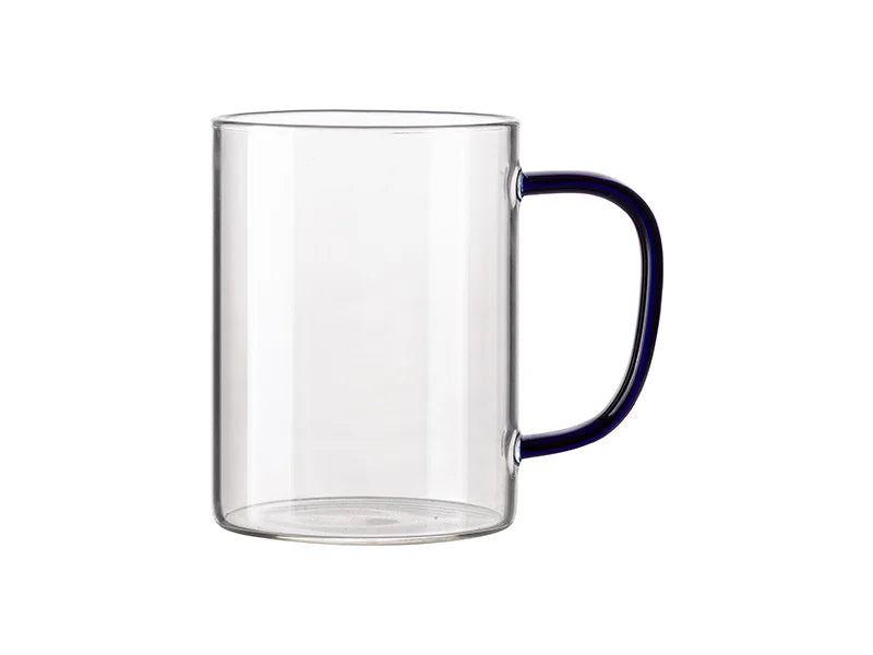 15oz/450ml Glass Mug w/ Dark Blue Handle(Clear)