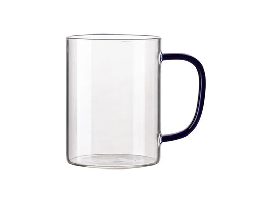 15oz/450ml Glass Mug w/ Dark Blue Handle(Clear)