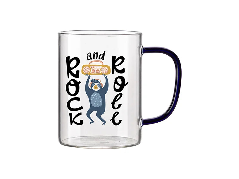 15oz/450ml Glass Mug w/ Dark Blue Handle(Clear)