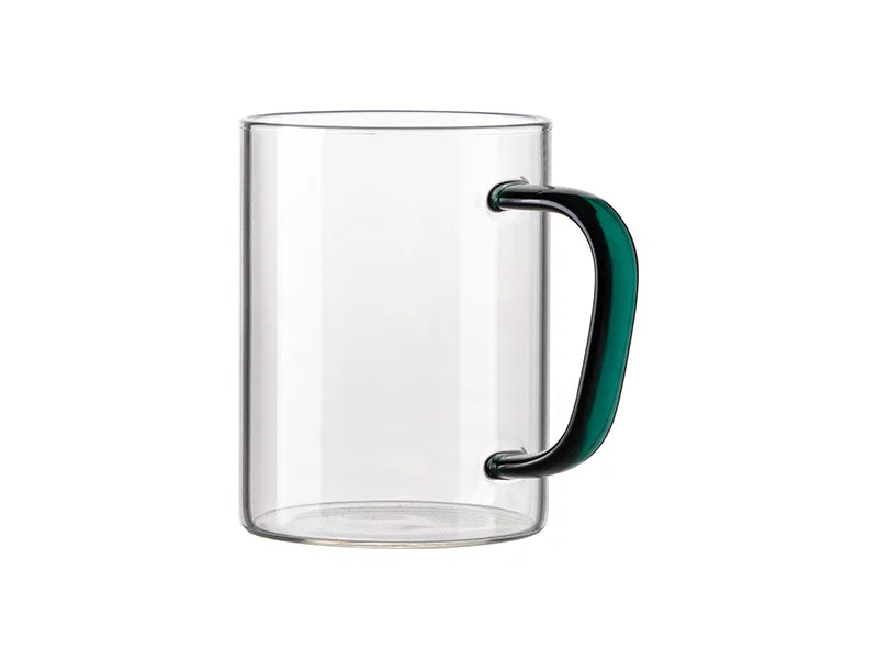 15oz/450ml Glass Mug w/ Green Handle(Clear)