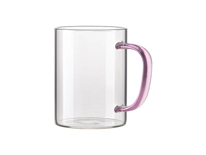 15oz/450ml Glass Mug w/ Pink Handle(Clear)