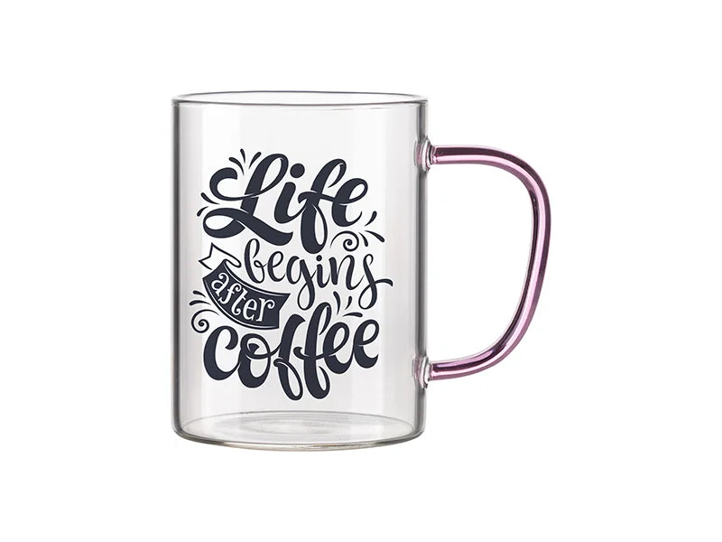 15oz/450ml Glass Mug w/ Pink Handle(Clear)